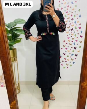 Beautiful embroidery work cord_ set 2pcs pattern  kurti  with front Latkan for Style