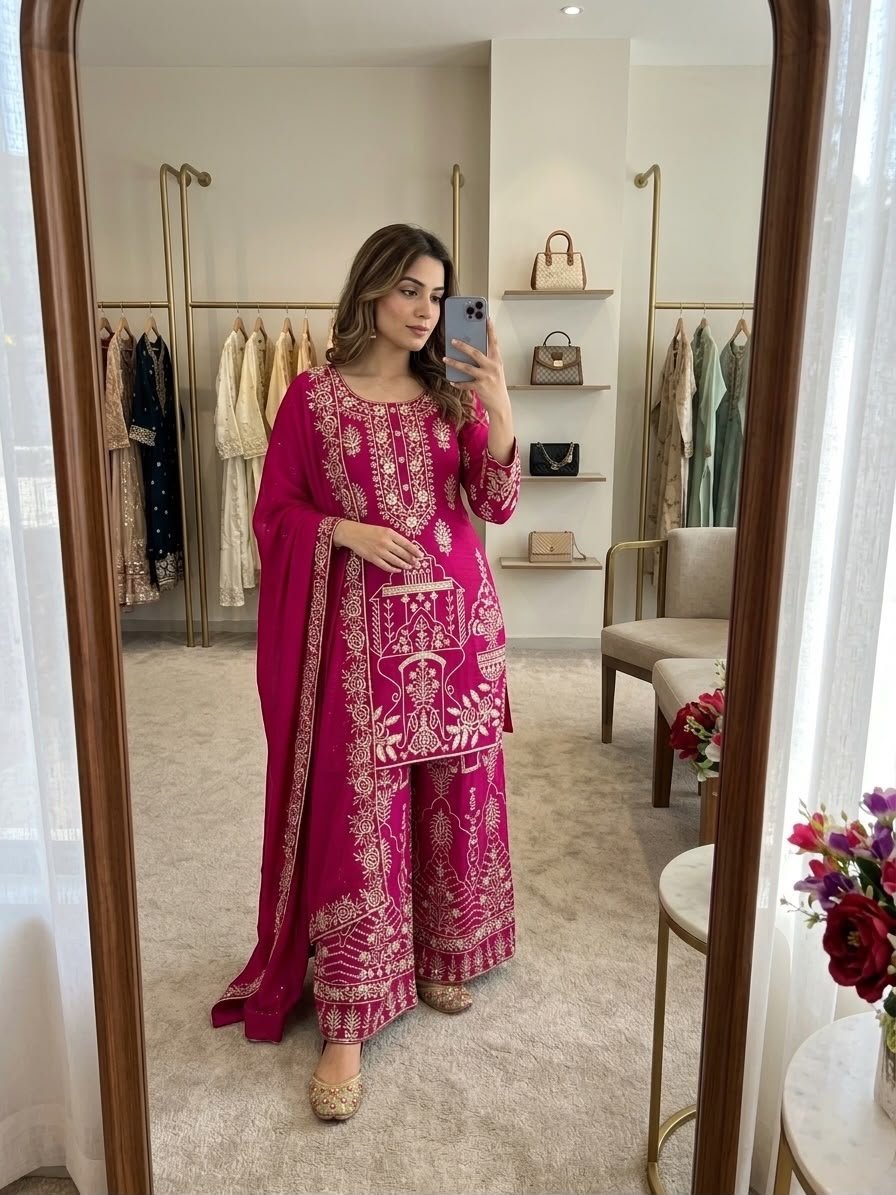 Launching New Design Trending Cp Vicitra Silk(Top&Sarara&dupatta)* Reddy To Wear Look Design