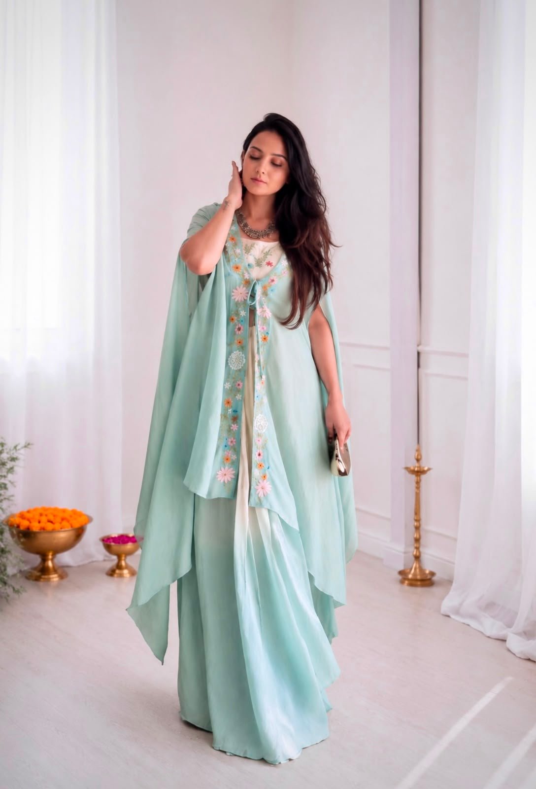 Get festive ready in our new New Super Trending Party Wear Shrug with Lehenga
