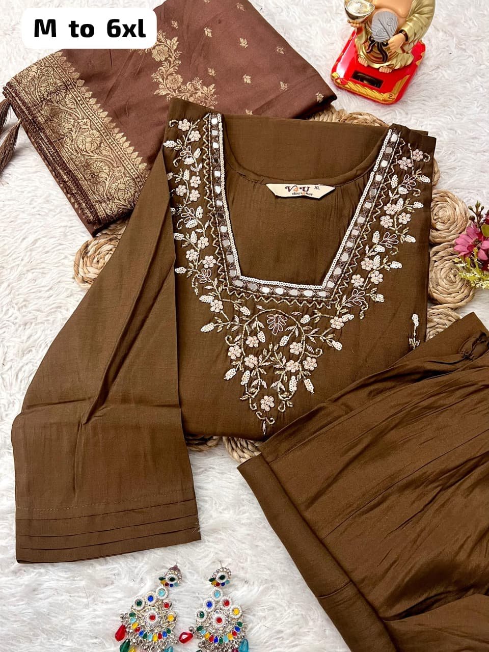 TRENDING KURTI AND PLAZZO SET IN HEAVY NECKLACE SEQUENCE EMBROIDERY & HAND WORK - Image 2