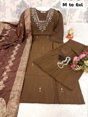 TRENDING KURTI AND PLAZZO SET IN HEAVY NECKLACE SEQUENCE EMBROIDERY & HAND WORK