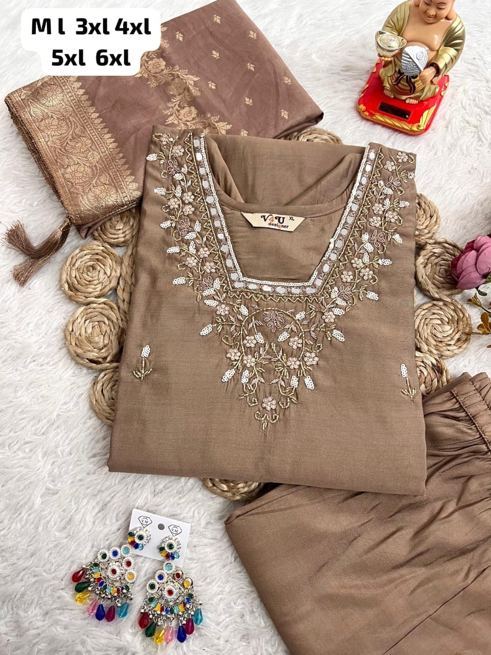 TRENDING KURTI AND PLAZZO SET IN HEAVY NECKLACE SEQUENCE EMBROIDERY & HAND WORK - Image 4