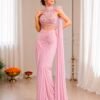 Get festive ready in our new Trending Stylish Ready to Wear Saree set  With Embroidery Work detailing.