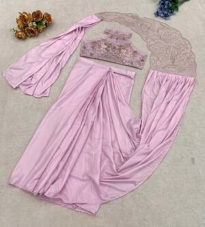 Alternative view of Get festive ready in our new Trending Stylish Ready to Wear Saree set  With Embroidery Work detailing.