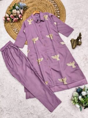 Alternative view of Step into timeless elegance with this beautifully crafted 2 piece suit set featuring a roman Silk Kurti, matching Palazzo
