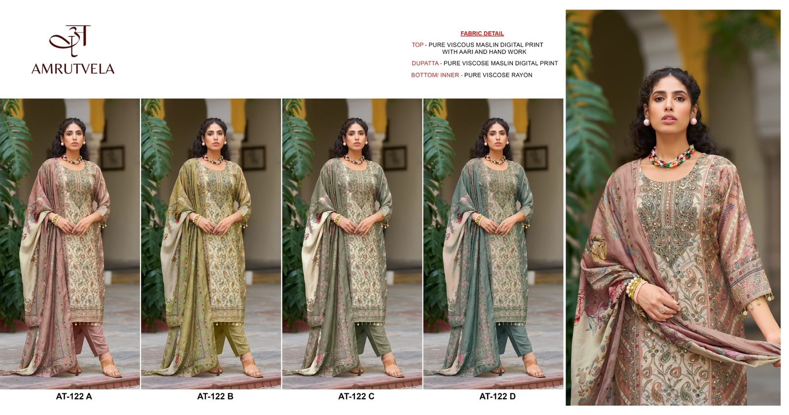 Pure viscous Maslin digital print with aari and hand work