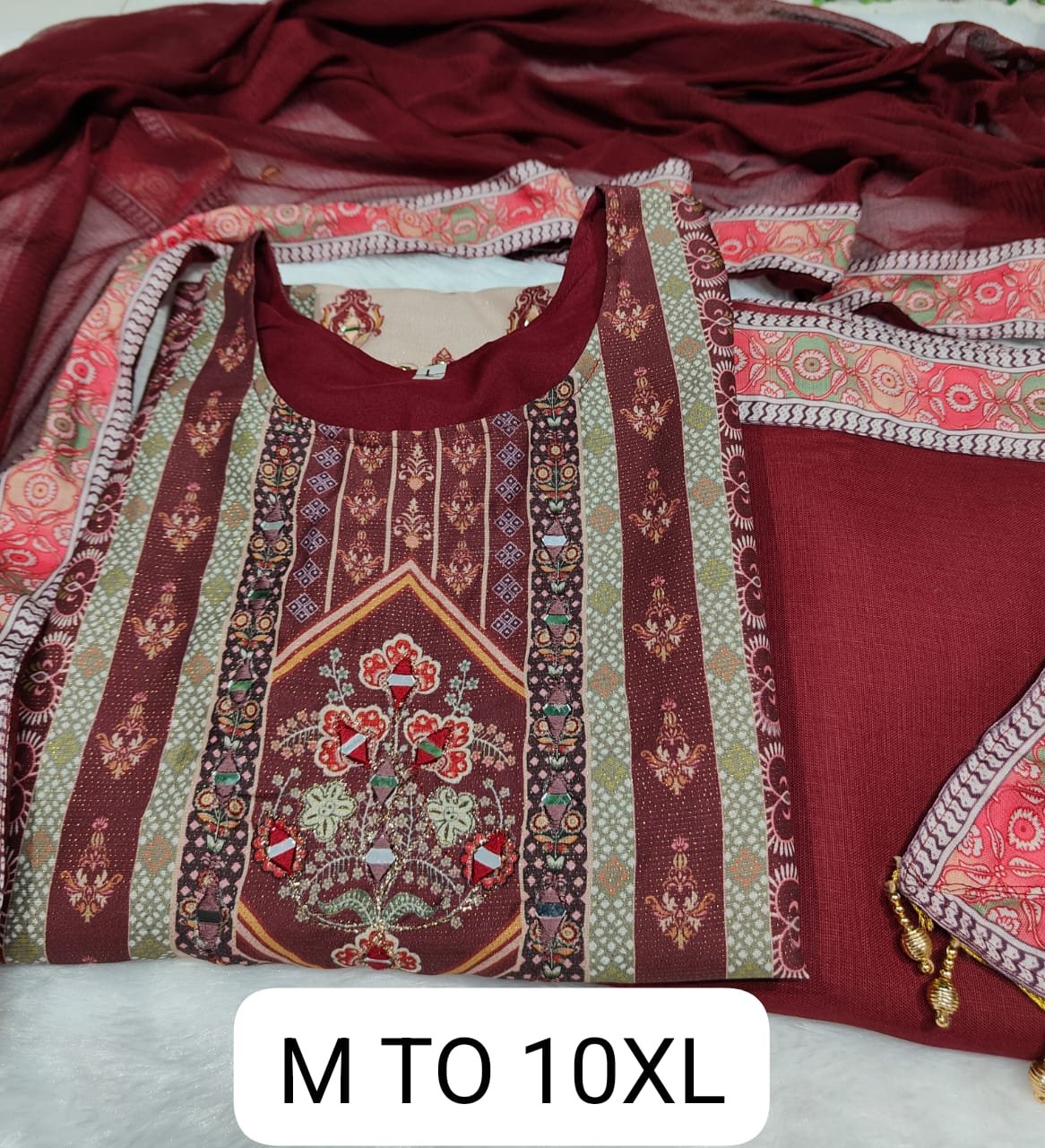 DESIGNER WEAR JAYPURI TRENDING TOP WITH PRINTED WORK WITH MIROR WORK WITH PLAZZO AND DUPATTA - Image 6