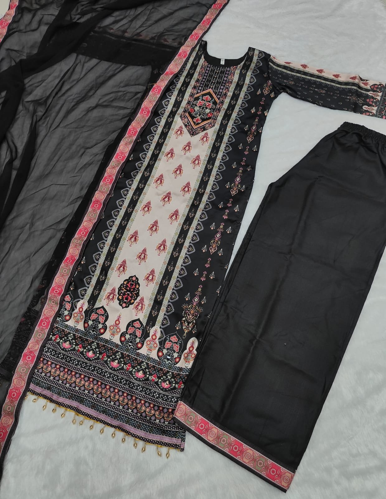 DESIGNER WEAR JAYPURI TRENDING TOP WITH PRINTED WORK WITH MIROR WORK WITH PLAZZO AND DUPATTA - Image 2