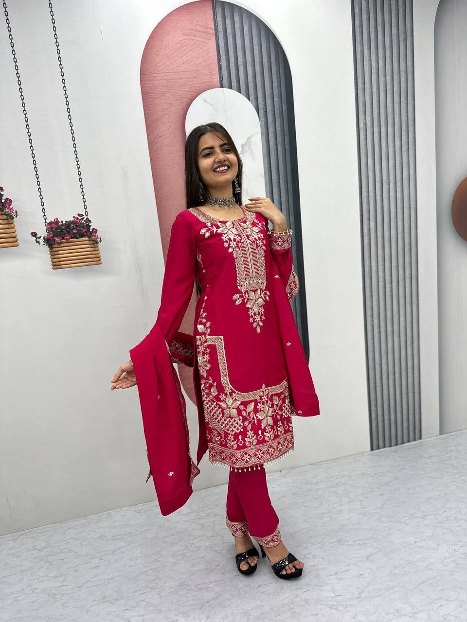 AK Fashion Launching New Designer Party Wear suit-Pent & Dupatta Set - Image 3