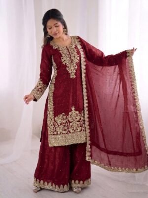 Presenting New Designer Collection In GMY SILK With Heavy Embroidery Coding Sequence Work Top-Bottom And Dupatta Set Fully Stitched Ready To Wear