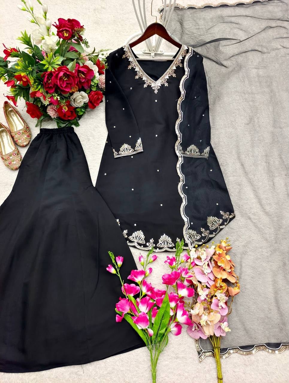 Launching New Design Trending Roman Silk(Top&Plazzo&dupatta)* Reddy To Wear Look Design - Image 2