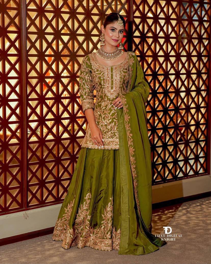 AK-Series New Designer Party Top Sharara & Dupatta Set - Image 3