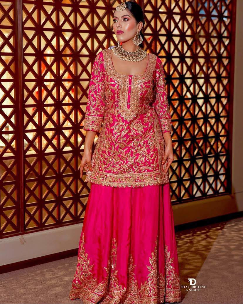 AK-Series New Designer Party Top Sharara & Dupatta Set