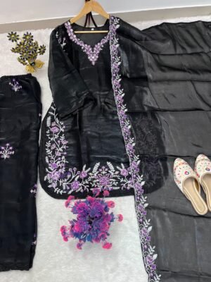 Alternative view of FESTIVAL SEASON LUNCH NEW DESIGNER HEAVY EMBROIDERY WORK ON FENDY FABRIC TOP PLAZZO AND DUPATTA SET