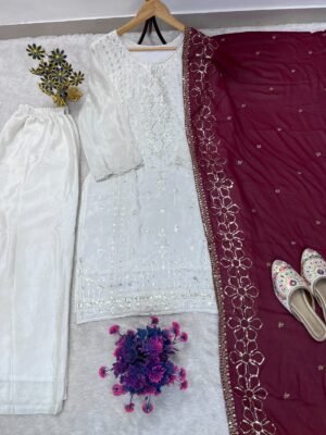 Alternative view of FESTIVAL SPECIAL HEAVY SEQUENCE EMBROIDERY ON SILK FABRIC TOP AND PLAZZO WITH DUPATTA SET