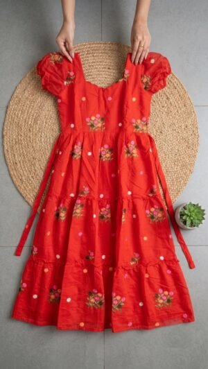 Alternative view of here presenting you a beautiful and comfortable maxi with beautiful Flowers Embroidery all over. grab one for yourself this coming Season