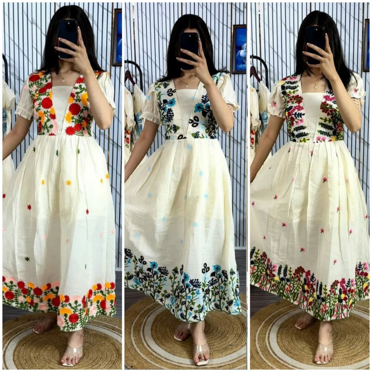 Launching Super Hit Collection, Designer kora Cotton with multicolour thread work Midi Dress. A Beautiful Blend Of elegance and Charm For This Party's and festival. - Image 4