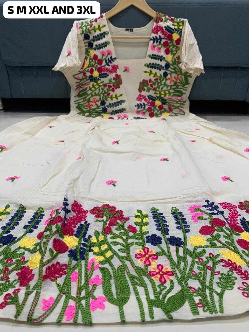 Launching Super Hit Collection, Designer kora Cotton with multicolour thread work Midi Dress. A Beautiful Blend Of elegance and Charm For This Party's and festival. - Image 3