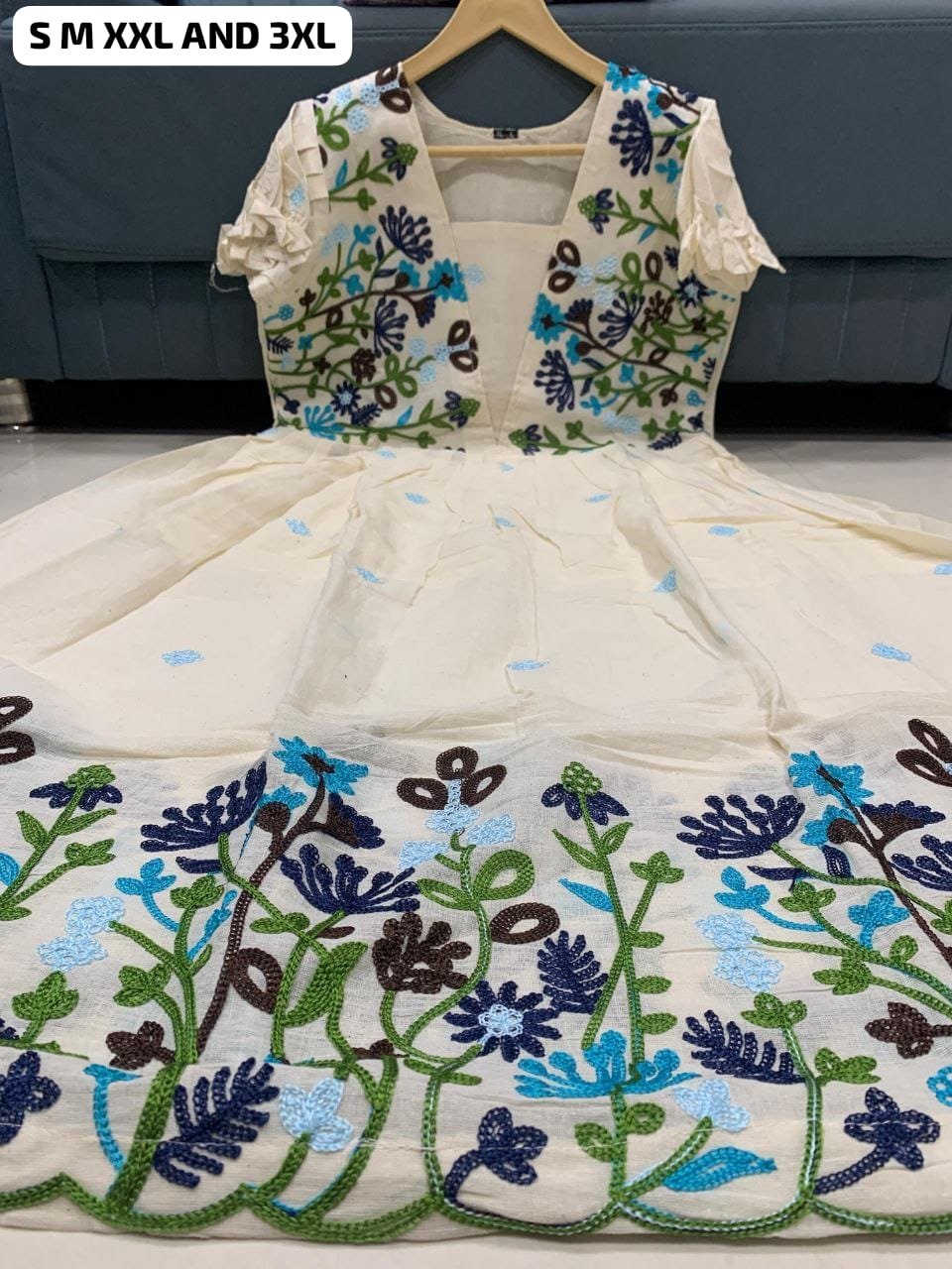 Launching Super Hit Collection, Designer kora Cotton with multicolour thread work Midi Dress. A Beautiful Blend Of elegance and Charm For This Party's and festival. - Image 2