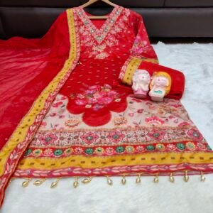 Alternative view of This stunning outfit is a vibrant and elegant choice, perfect for festive occasions, weddings, or grand celebrations.