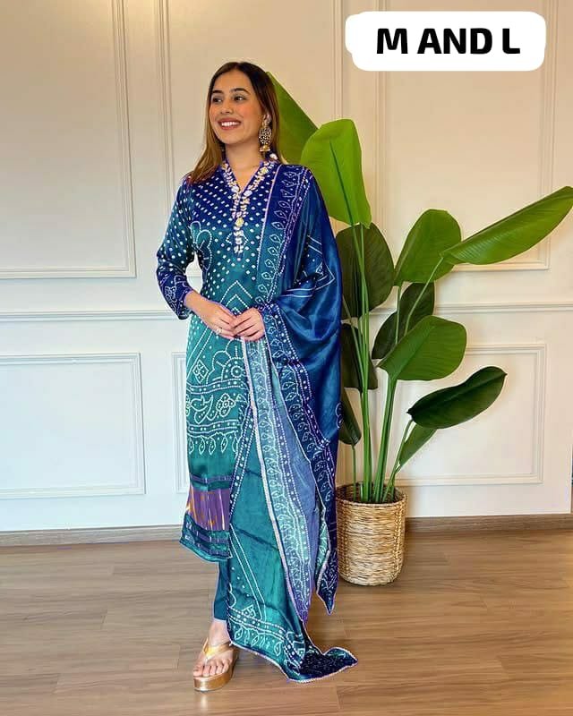 Presenting Beautiful Heavy quality Chinon Silk Fabric designer festive wear kurti pant and duppta with Embroidery, Sequence & Zari Work with lining
