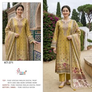 Pure viscous Maslin digital print and  hand work