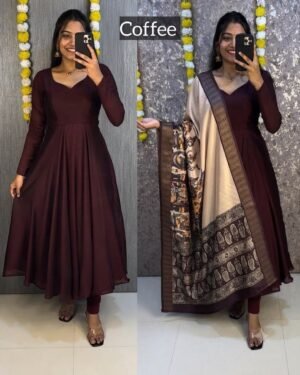 Launching beautiful plain vichithra anarkali with trending kalamkari dupata