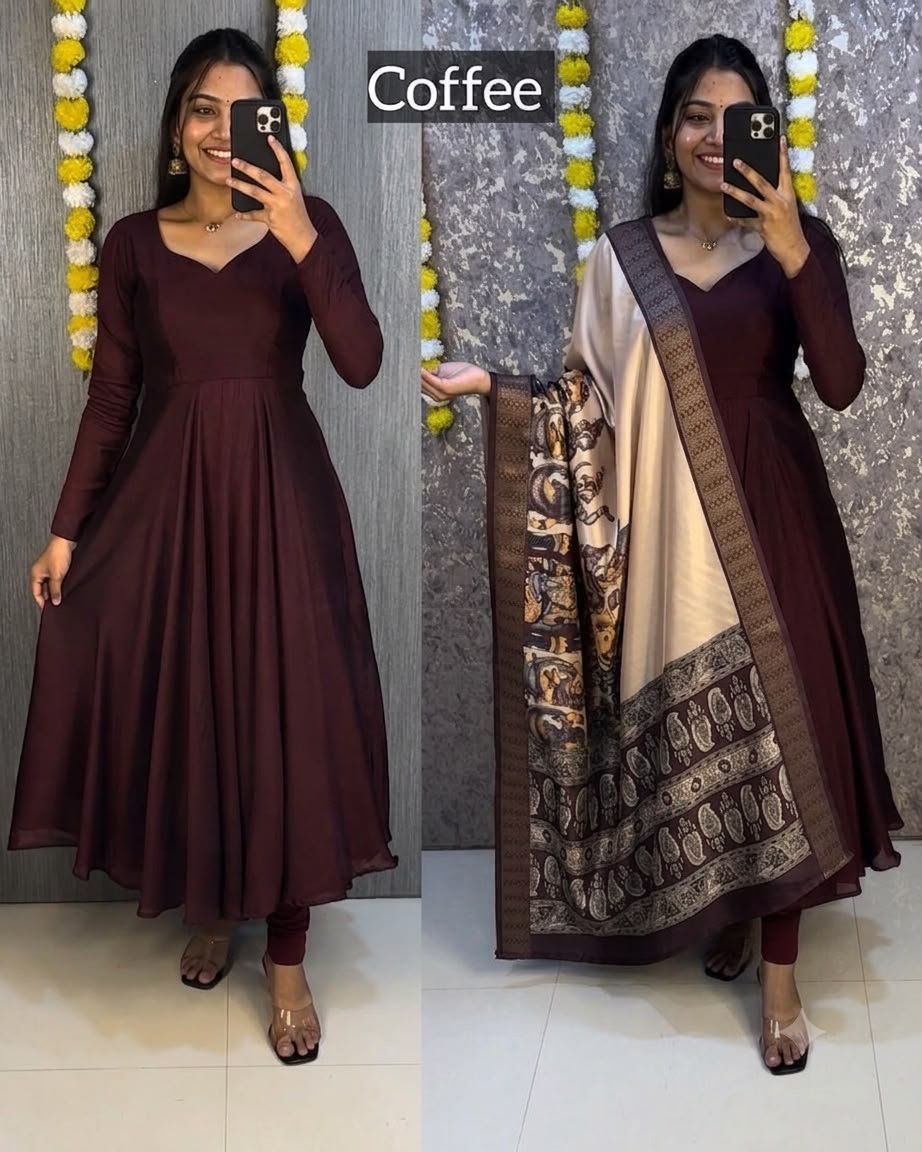 Launching beautiful plain vichithra anarkali with trending kalamkari dupata