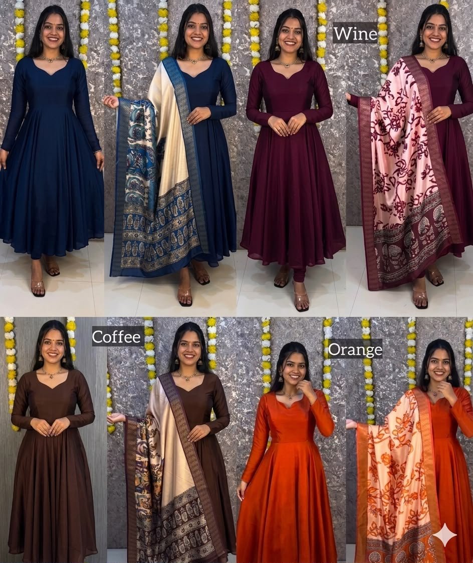 Launching beautiful plain vichithra anarkali with trending kalamkari dupata - Image 9
