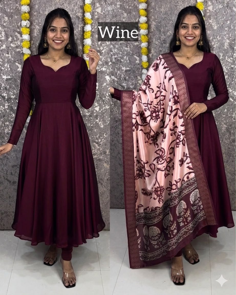 Launching beautiful plain vichithra anarkali with trending kalamkari dupata - Image 7