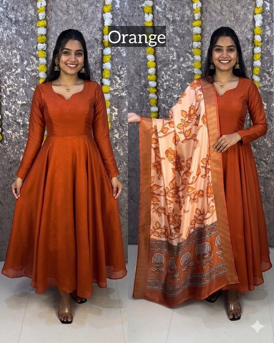 Launching beautiful plain vichithra anarkali with trending kalamkari dupata - Image 6