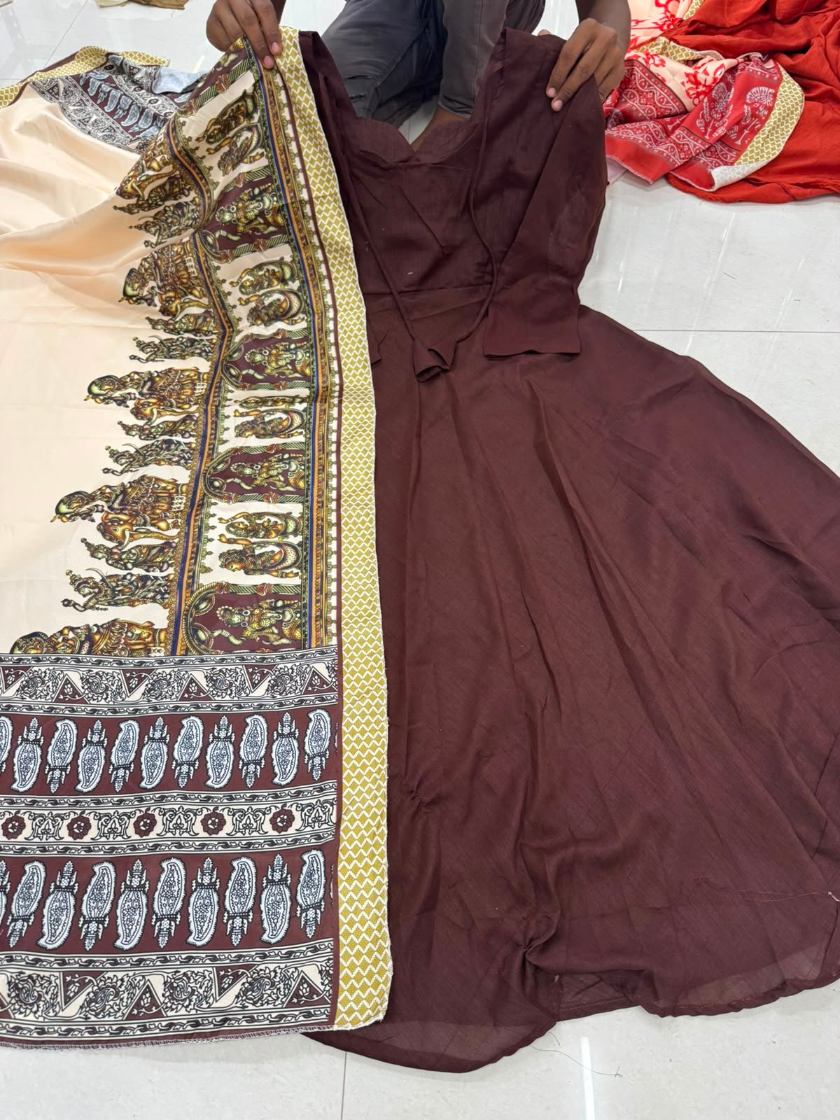 Launching beautiful plain vichithra anarkali with trending kalamkari dupata - Image 2