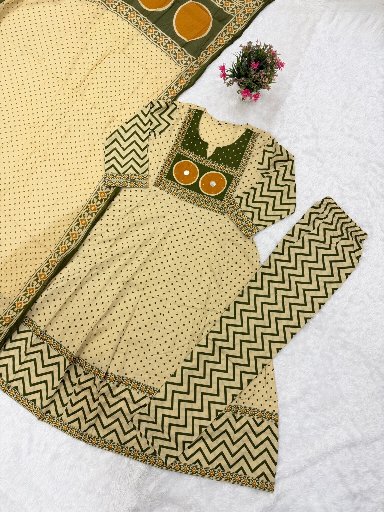 Đěsigner Print Daily Or Office Wear Look jaipuri Pure Cotton Top With Pent & Dupatta Set - Image 4