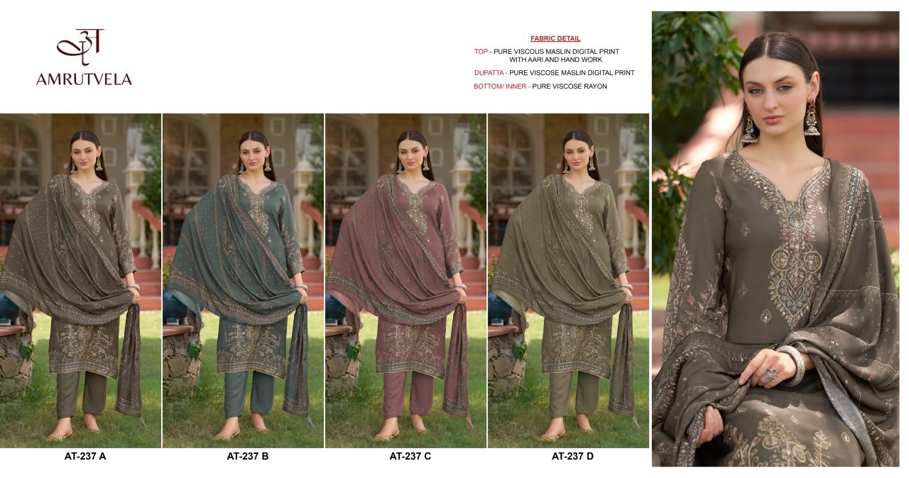 Pure viscous Maslin digital print with aari and hand work