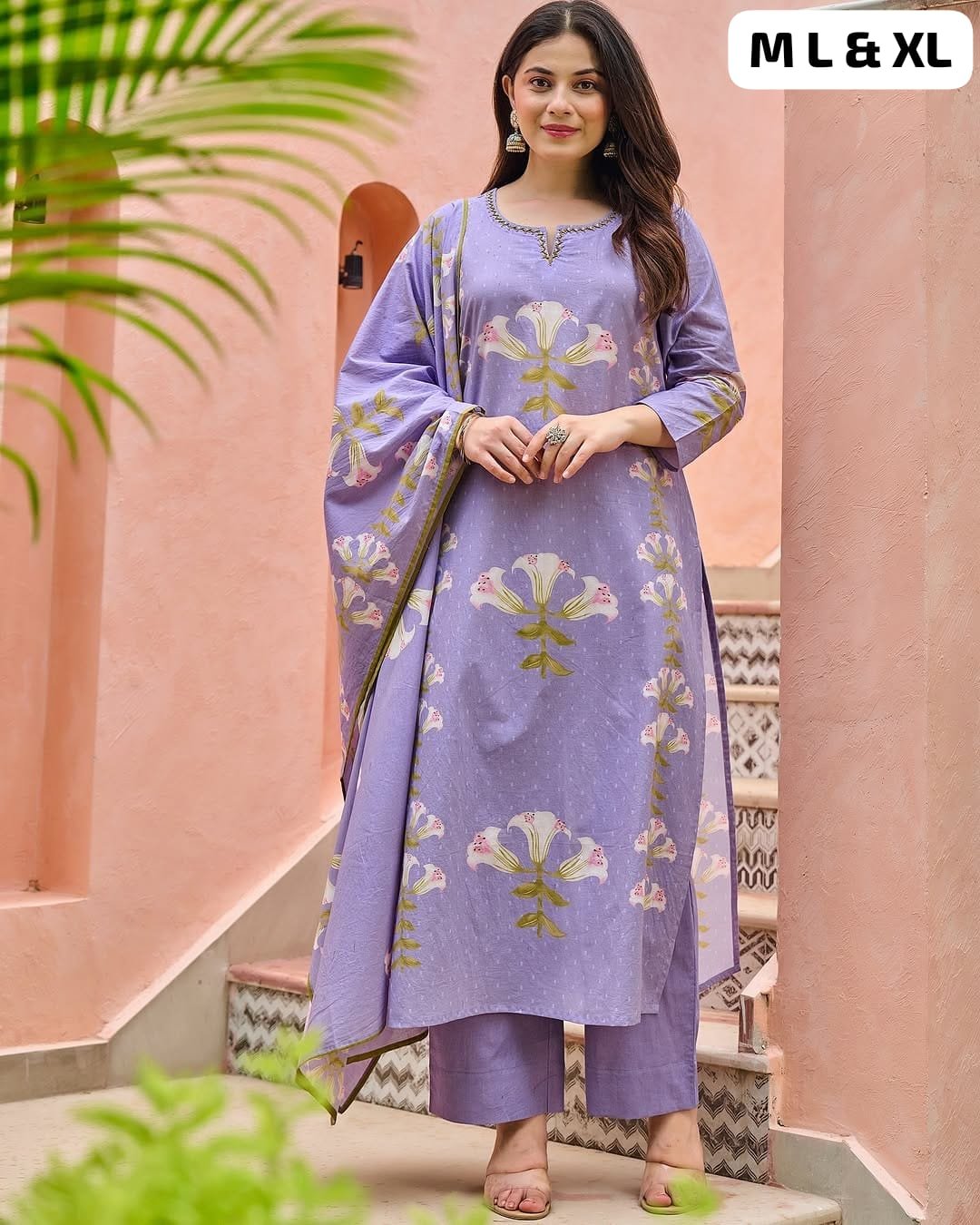 Featuring a beautifully floral printed Cotton kurta with subtle hand embroidery on the neckline, it’s paired with a matching printed mal cotton dupatta and comfortable solid cotton pants.