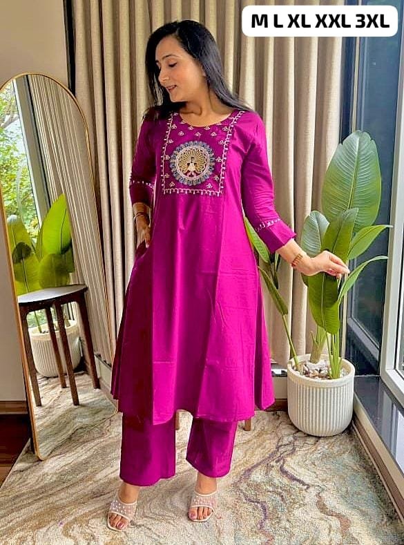 Featuring Beautiful Suit Sets in Soft Tesla Slub Top With Pant, it is beautifully decorated with Multi thread work & Original Mirror desgins - Image 3
