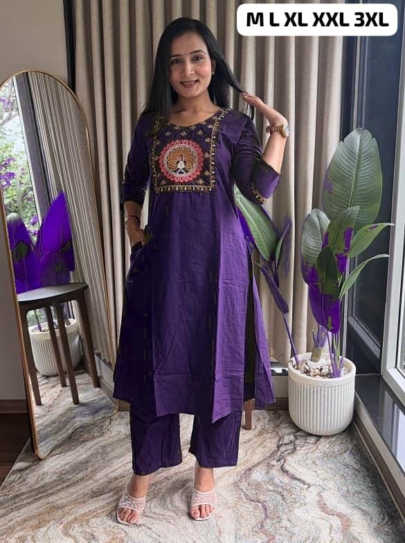 Featuring Beautiful Suit Sets in Soft Tesla Slub Top With Pant, it is beautifully decorated with Multi thread work & Original Mirror desgins - Image 4