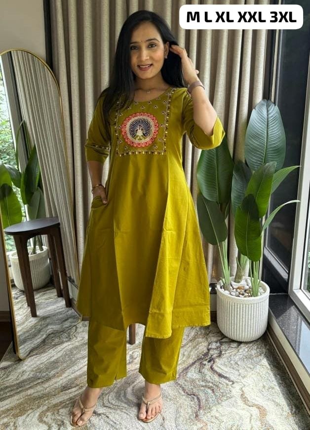 Featuring Beautiful Suit Sets in Soft Tesla Slub Top With Pant, it is beautifully decorated with Multi thread work & Original Mirror desgins - Image 5