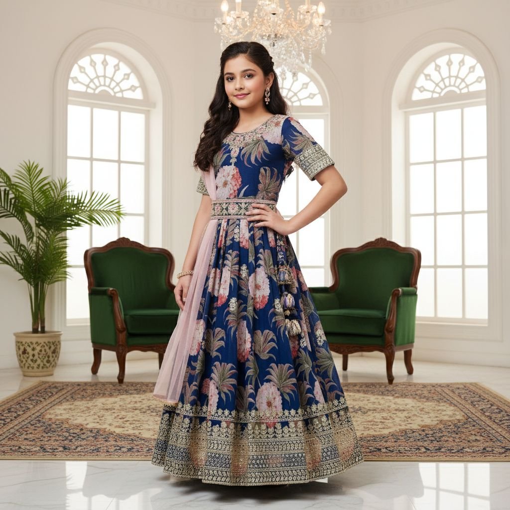Hit Design Presenting Heavy Fox Georgette Gown With Digital Print work With Embroidered Siqunce work Ready To Wear Collection - Image 5