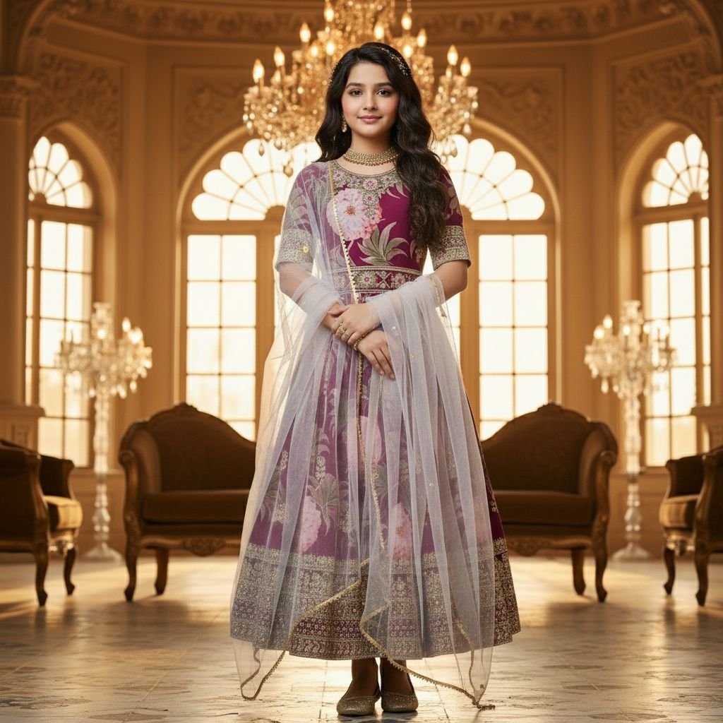 Hit Design Presenting Heavy Fox Georgette Gown With Digital Print work With Embroidered Siqunce work Ready To Wear Collection - Image 7