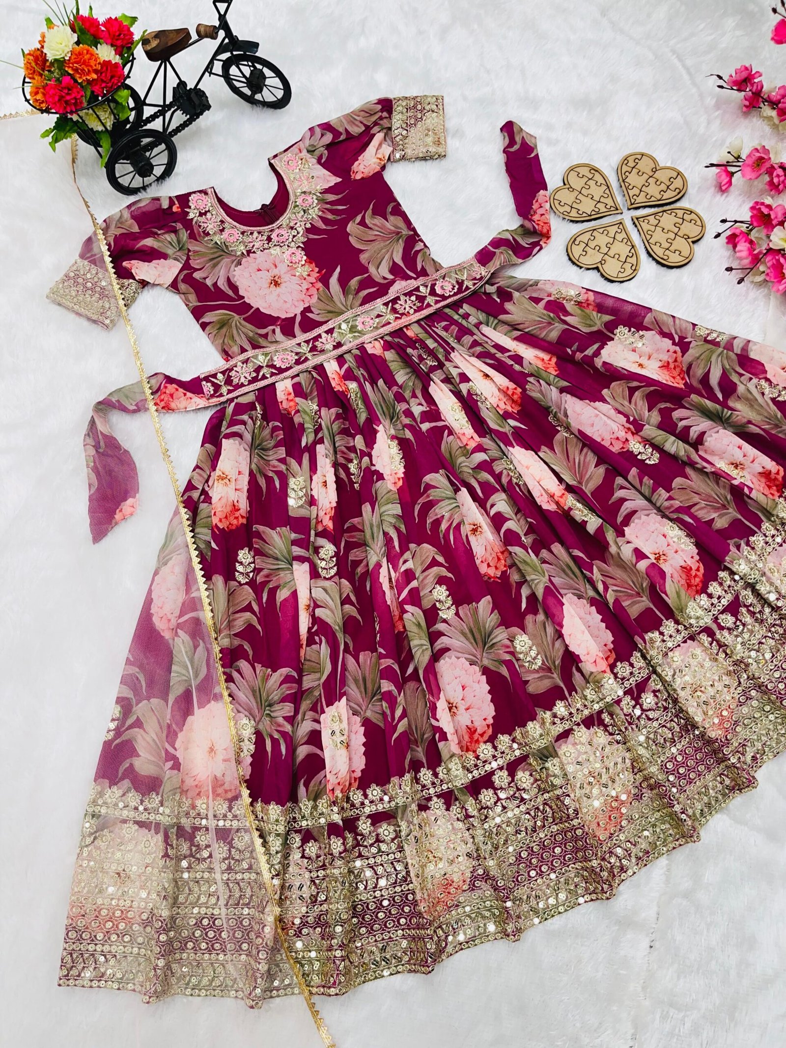 Hit Design Presenting Heavy Fox Georgette Gown With Digital Print work With Embroidered Siqunce work Ready To Wear Collection - Image 4