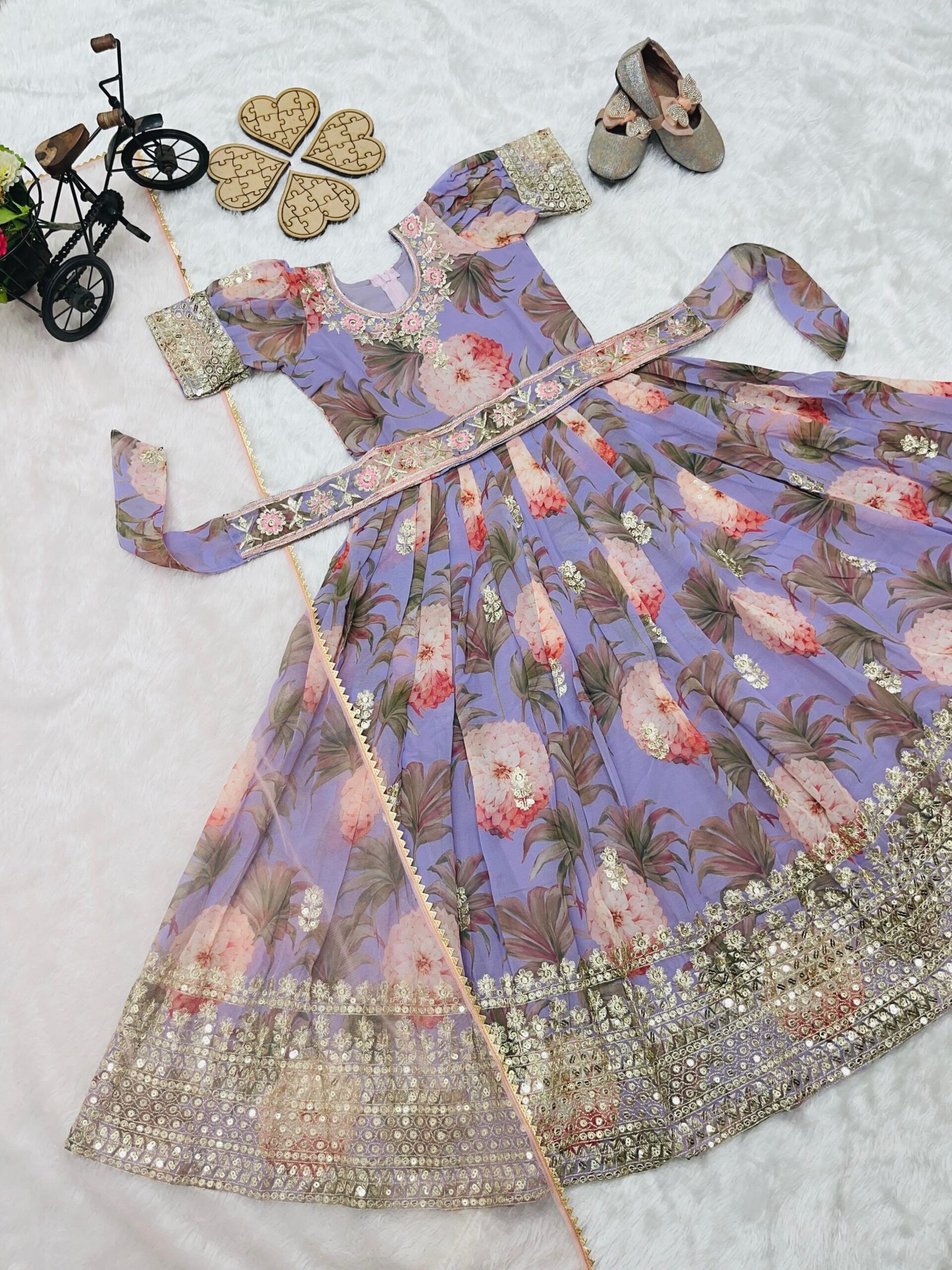 Hit Design Presenting Heavy Fox Georgette Gown With Digital Print work With Embroidered Siqunce work Ready To Wear Collection - Image 6