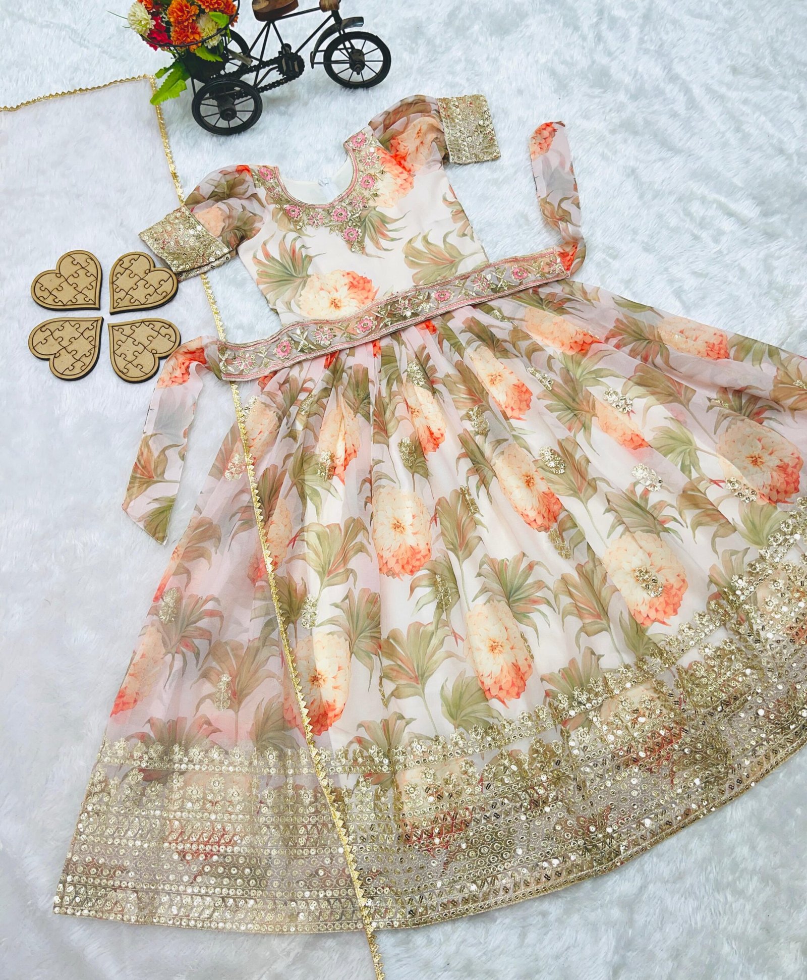 Hit Design Presenting Heavy Fox Georgette Gown With Digital Print work With Embroidered Siqunce work Ready To Wear Collection - Image 2