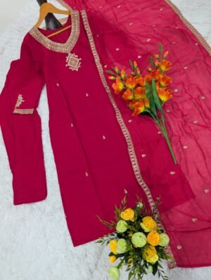 Alternative view of WOMEN'S PURE VISCOSE CHANDERI KURTA SET'S