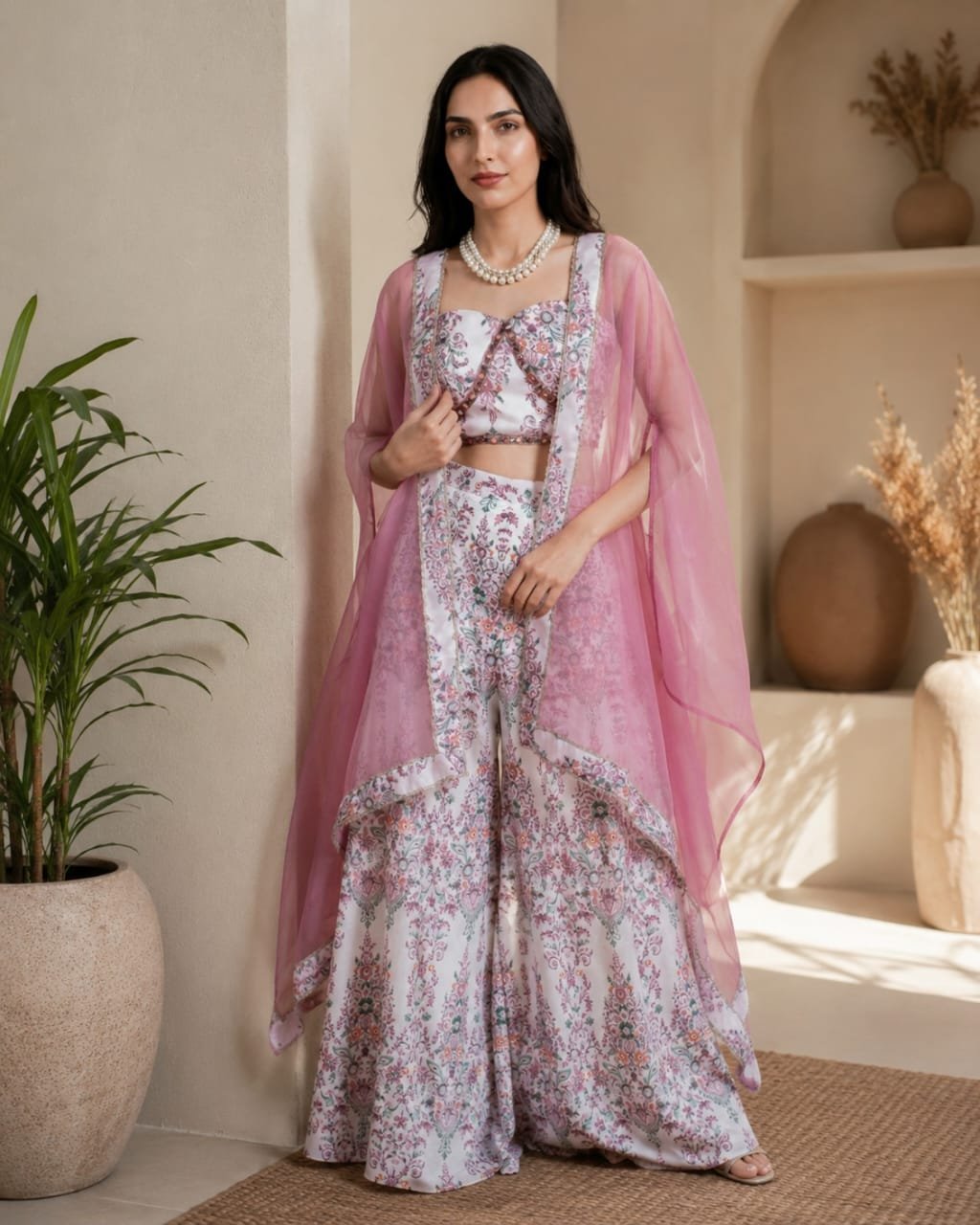 Premium French Crepe with Exclusive Digital Print & Handwork Detailing