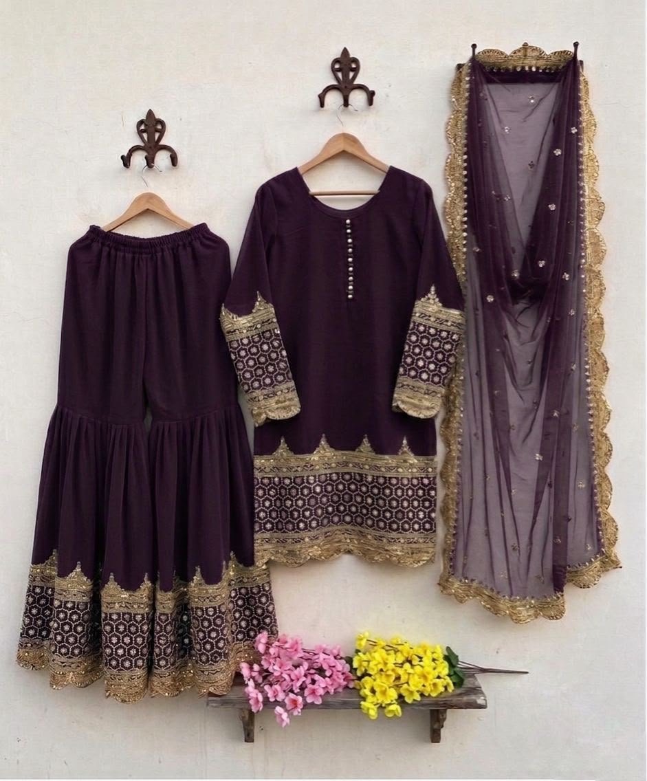 Elegant Embroidered Sequence Designer Sharara Set - Image 2