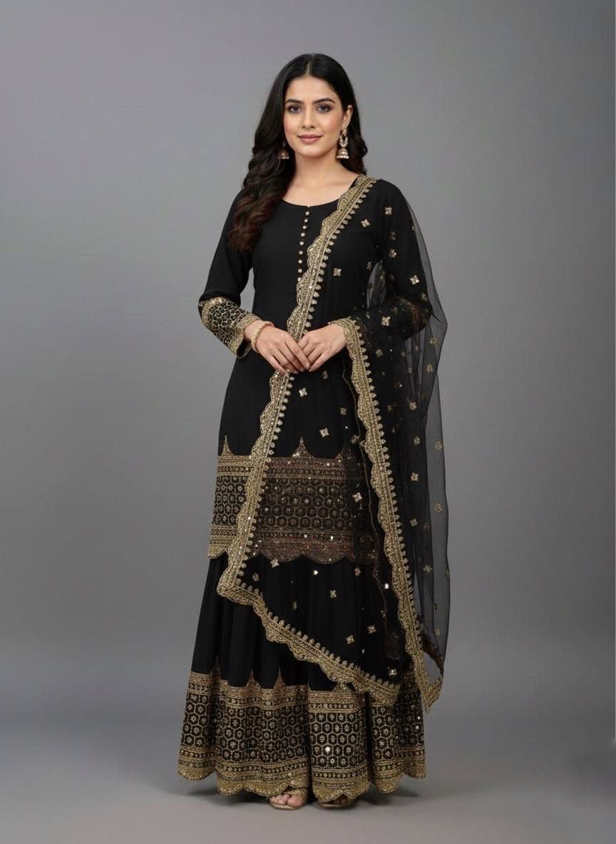 Elegant Embroidered Sequence Designer Sharara Set - Image 7