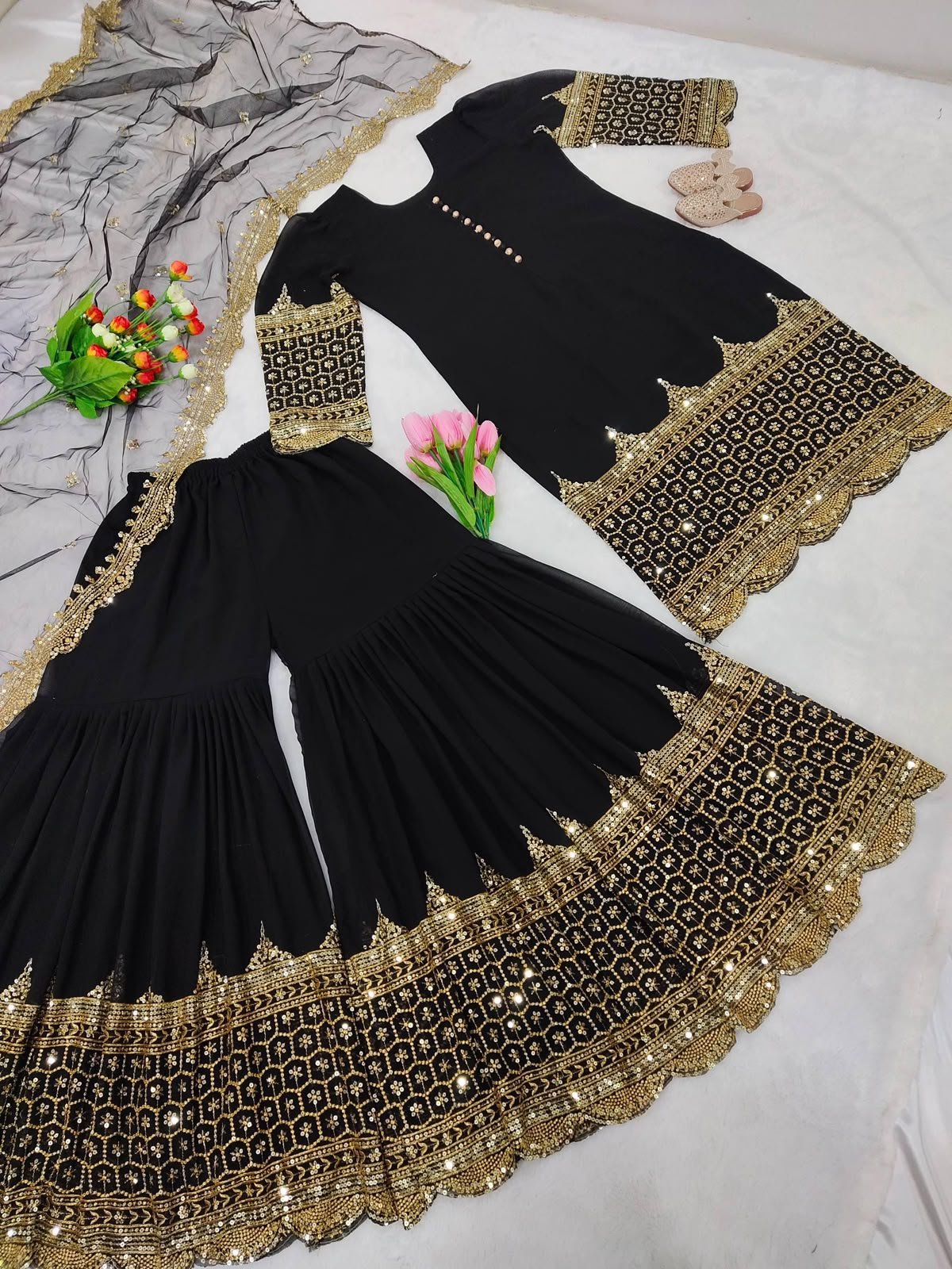 Elegant Embroidered Sequence Designer Sharara Set - Image 8