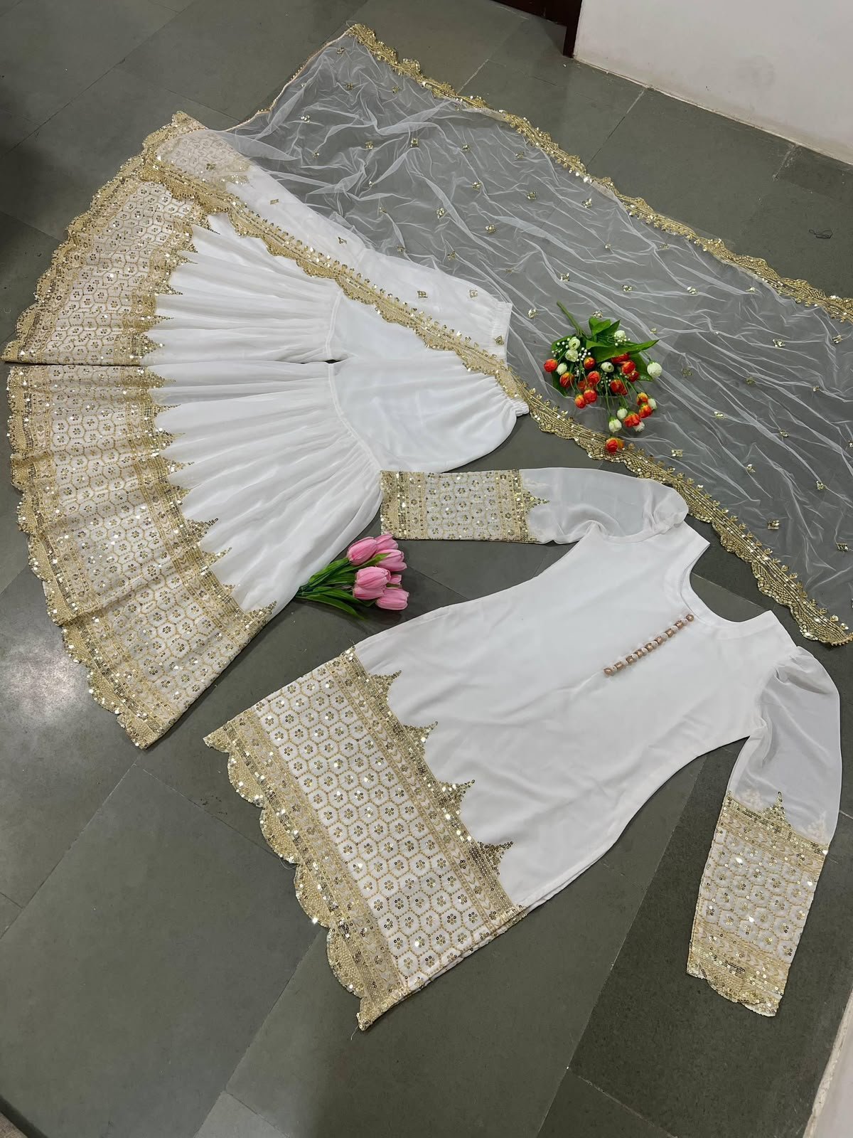 Elegant Embroidered Sequence Designer Sharara Set - Image 6