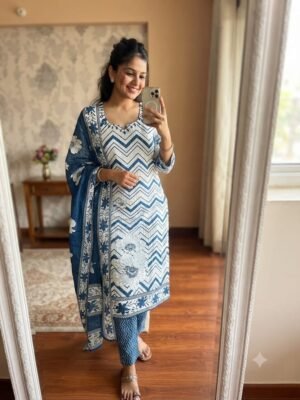 Morgan Sequence Silk Digital Print Kurti With Pant With Dupatta